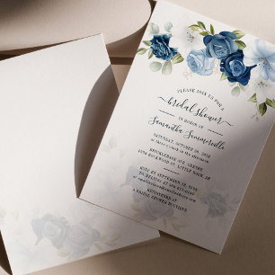 Invitation Bleu Duché Floral Vert Fête des mariées Bleu