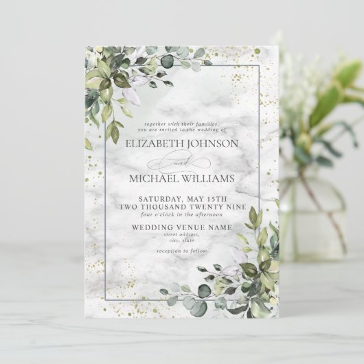 Invitation Bleu Duché Formel Eucalyptus Marbre vert (Debout devant)