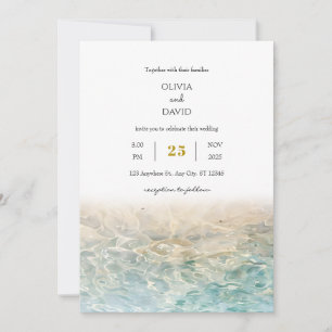 Invitation Bleu Duché Océan Ondes Plage de sable blanc Mariag