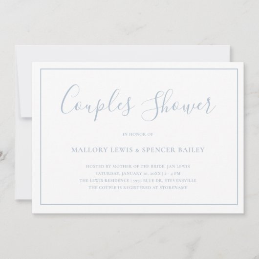 Invitation Bleu Duché Traditionnel Élégant Couples Douche (Devant)