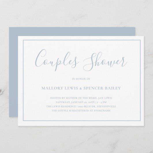 Invitation Bleu Duché Traditionnel Élégant Couples Douche (Devant / Derrière)