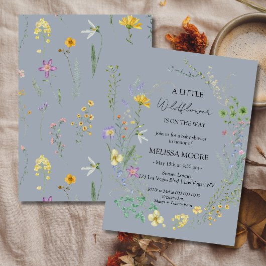 Invitation Bleu Duché Un Petit Baby shower Fleur sauvage