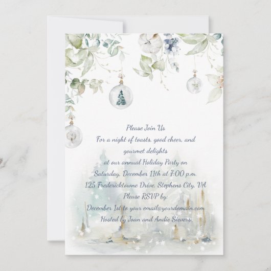 Invitation Bleu Duché, Vert Sage Fête de Noël (Devant)
