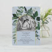 Invitation Bleu Duisy Moderne Botanique Vert mariage photo (Debout devant)