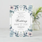 Invitation Bleu Dusky Botanique Floral Mariage (Debout devant)