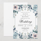 Invitation Bleu Dusky Botanique Floral Mariage (Devant / Derrière)