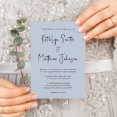 Invitation Bleu Dusté Script Moderne Tout en un Mariage simpl