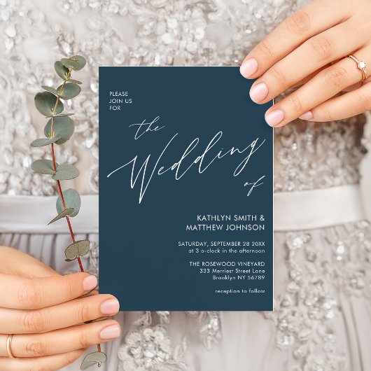 Invitation Bleu Dusté Script Moderne Tout en un Mariage simpl