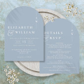 Invitation Bleu Dusté Tout en un Arc Mariage Monogramme moder