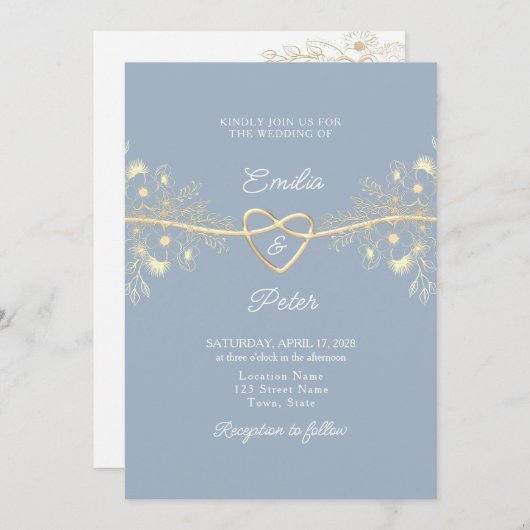 Invitation Bleu Dusty (Devant / Derrière)