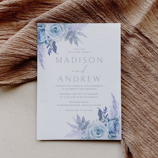 Invitation Bleu Dusty Beau Mariage Floral