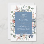 Invitation Bleu Dusty Blissful Floral et Mariage de verdure (Devant)