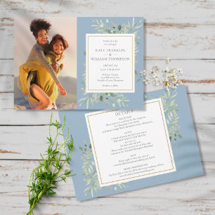 Invitation Bleu Dusty Botanique Tout en un Mariage photo