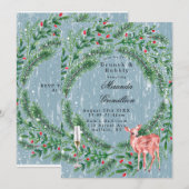 Invitation Bleu Dusty Brunch de cerfs de Noël et de bulles (Devant / Derrière)