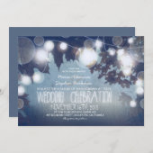 Invitation Bleu Dusty Chaîne de lumières Mariage nuit (Devant / Derrière)