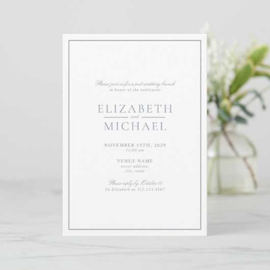Invitation Bleu Dusty Classic Script Post Mariage Brunch (Debout devant)