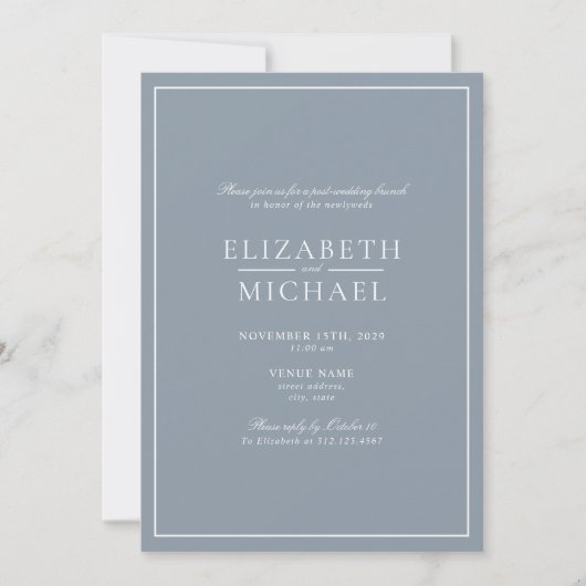 Invitation Bleu Dusty Classic Script Post Mariage Brunch (Devant)