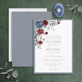 Invitation Bleu Dusty classique Aquarelle Bourgogne Florale