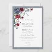 Invitation Bleu Dusty classique Aquarelle Bourgogne Florale (Devant)
