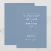 Invitation Bleu Dusty Classique Mariage Élégant (Devant / Derrière)
