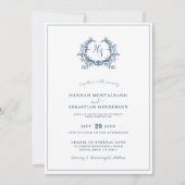 Invitation Bleu Dusty Crest Crest QR Code Mariage Photo (Devant)