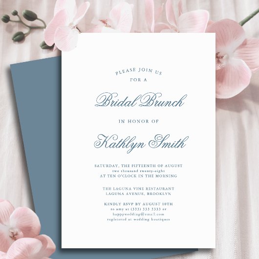Invitation Bleu Dusty Élégant Classic Script Bridal Brunch