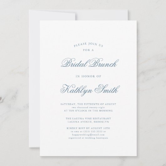 Invitation Bleu Dusty Élégant Classic Script Bridal Brunch (Devant)