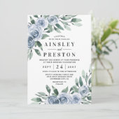 Invitation Bleu Dusty Elegant Floral Boho Rose Rustique Maria (Debout devant)