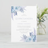 Invitation Bleu Dusty Enchantée Belle Quinceanera Florale (Debout devant)