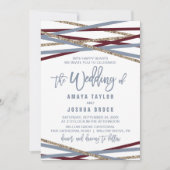 Invitation Bleu Dusty et Cranberry Streamers Le Mariage de (Devant)