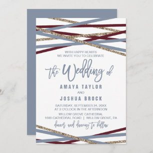 Invitation Bleu Dusty et Cranberry Streamers Le Mariage de