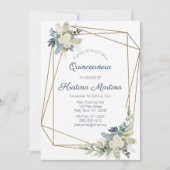 Invitation Bleu Dusty et crème Floral Quinceañera Anniversair (Devant)