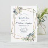 Invitation Bleu Dusty et crème Floral Quinceañera Anniversair (Debout devant)