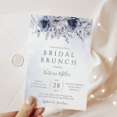 Invitation Bleu Dusty Et Fleuve Floral Élégant Brunch nuptial