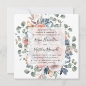 Invitation Bleu Dusty et Mariage Floral verdoyant en (Devant)