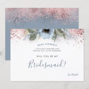 Invitation Bleu Dusty et or Rose Serez-vous ma servante d'acc