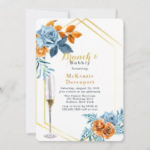 Invitation Bleu Dusty et pivoine rouille Brunch floral et Bub