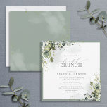 Invitation Bleu Dusty Eucalyptus Botanique Brunch nuptial<br><div class="desc">Soirée nuptiale carré (brunch) moderne et élégante, avec feuilles botaniques gris et eucalyptus, bordée d'un vert gris-bleu pâle d'eucalyptus. Personnalisez vos détails de douche nuptiale en noir doux, accentué par une belle calligraphie moderne lettrée à la main. Le dos de la carte présente les plantes botaniques à fleurs d'aquarelle. Partie...</div>