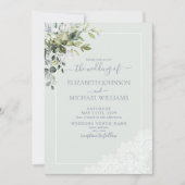 Invitation Bleu Dusty Eucalyptus Botanique Mariage (Devant)