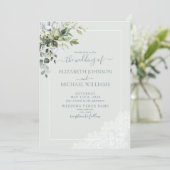 Invitation Bleu Dusty Eucalyptus Botanique Mariage (Debout devant)