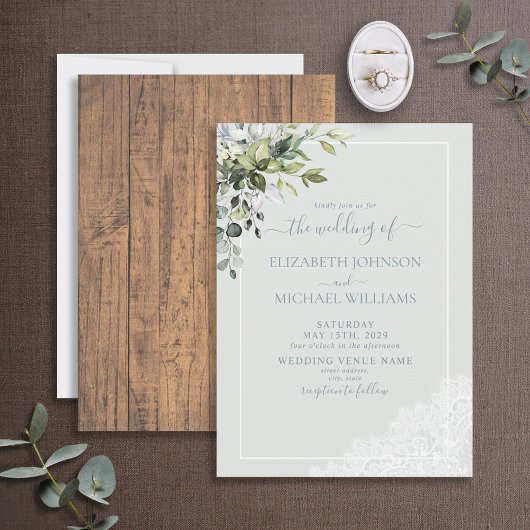 Invitation Bleu Dusty Eucalyptus Botanique Mariage