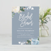 Invitation Bleu Dusty Fête des mariées florale (Debout devant)