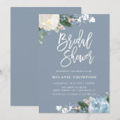 Invitation Bleu Dusty Fête des mariées florale (Devant / Derrière)