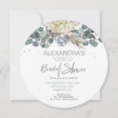 Invitation Bleu Dusty Floral Disco Ball Fête des mariées rond (Devant)