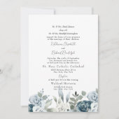 Invitation Bleu Dusty Floral Les deux parents Mariage blanc (Devant)