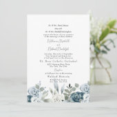 Invitation Bleu Dusty Floral Les deux parents Mariage blanc (Debout devant)