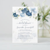 Invitation Bleu Dusty Floral verdure Fête des mariées botaniq (Debout devant)