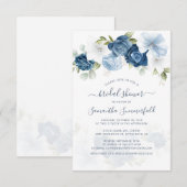 Invitation Bleu Dusty Floral verdure Fête des mariées botaniq (Devant / Derrière)