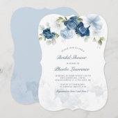 Invitation Bleu Dusty Floral verdure Fête des mariées botaniq (Devant / Derrière)
