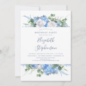 Invitation Bleu Dusty Floral Verdure Moderne Anniversaire (Devant)